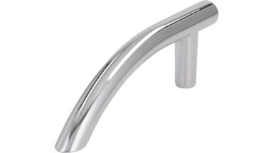 Griff Leimen Druckguss chrom glänzend - 90 mm lang vor weißem Hintergrund