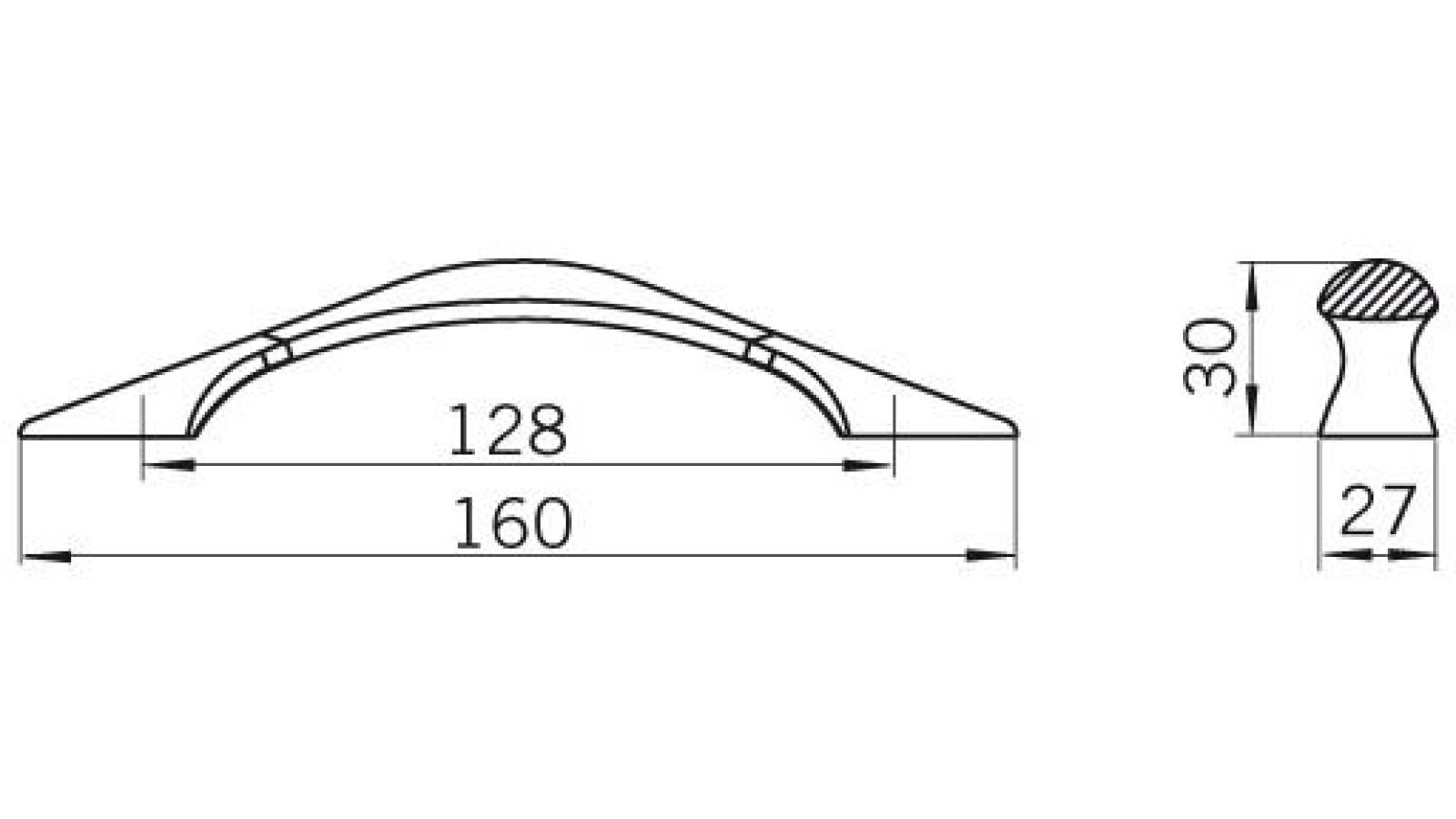 Moebelgriff-Leinfelden-Echterdingen-chrom-Zinkdruckguss-laenge-160-420208-technische-zeichnung Griff Leinfelden-Echterdingen Druckguss chrom glänzend - 160 mm lang vor weißem Hintergrund
