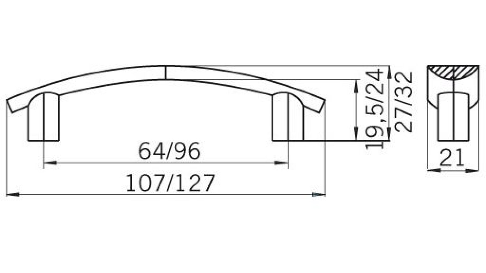 Moebelgriff-Limbach-Oberfrohna-silber-Zinkdruckguss-laenge-107-563110-technische-zeichnung Griff Limbach-Oberfrohna Druckguss altsilberfarbig - 107 mm lang vor weißem Hintergrund