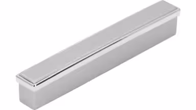 Griff Lindenberg Kunststoff metallisiert weißaluminium metallisiert chrom glänzend metallisiert weißaluminium - 80 mm lang vor weißem Hintergrund