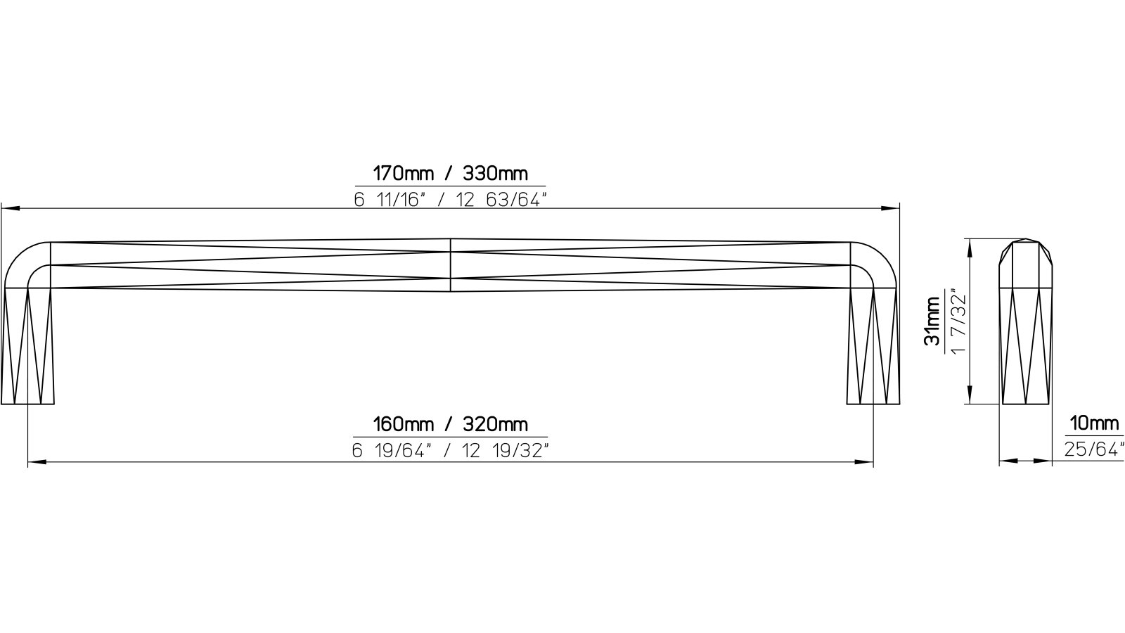Griff Linkenheim-Hochstetten Druckguss weiß pulverbeschichtet - 169 mm lang  vor weißem Hintergrund