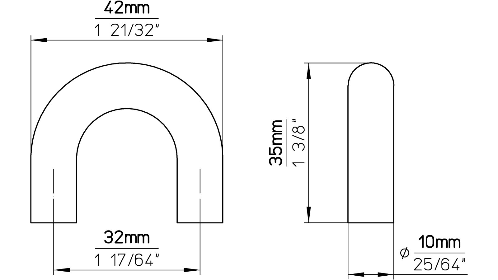 Griff Löhne Edelstahl fein geschliffen - 42 mm lang  vor weißem Hintergrund