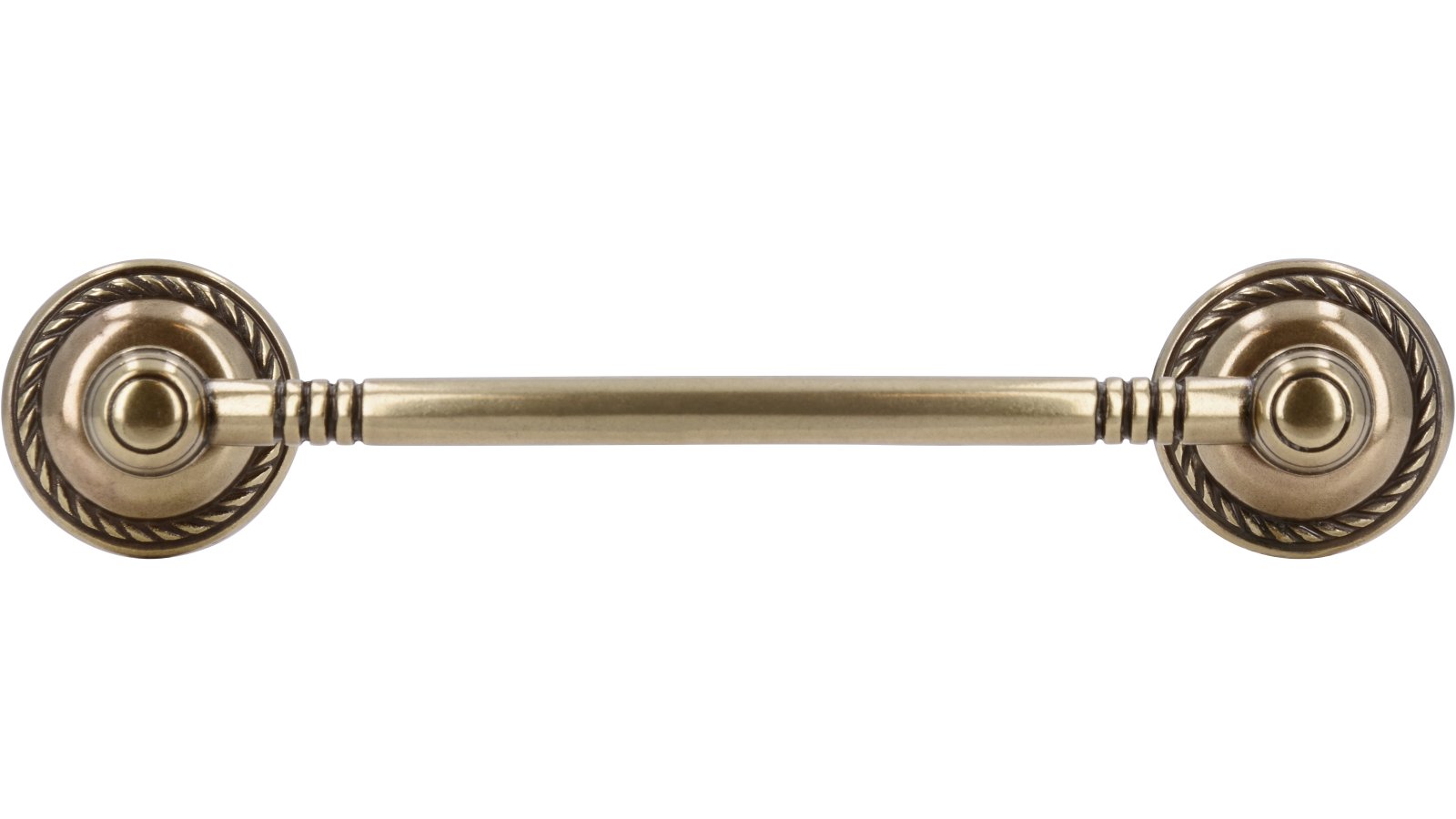 Griff Lörrach Druckguss altmessingfarbig brüniert getrommelt - 121 mm lang  vor weißem Hintergrund