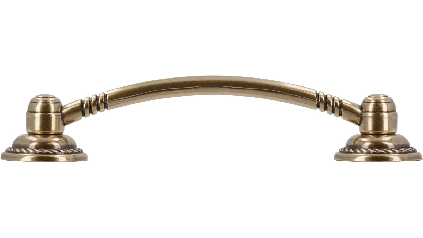 Griff Lörrach Druckguss altmessingfarbig brüniert getrommelt - 121 mm lang  vor weißem Hintergrund