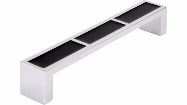 Griff Loxstedt Druckguss chrom glänzend schwarz - 136 mm lang vor weißem Hintergrund