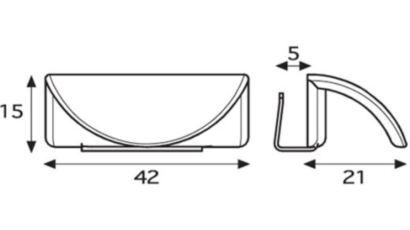 Griff Luckau Kunststoff metallisiert - chrom glänzend - 42 mm lang  vor weißem Hintergrund
