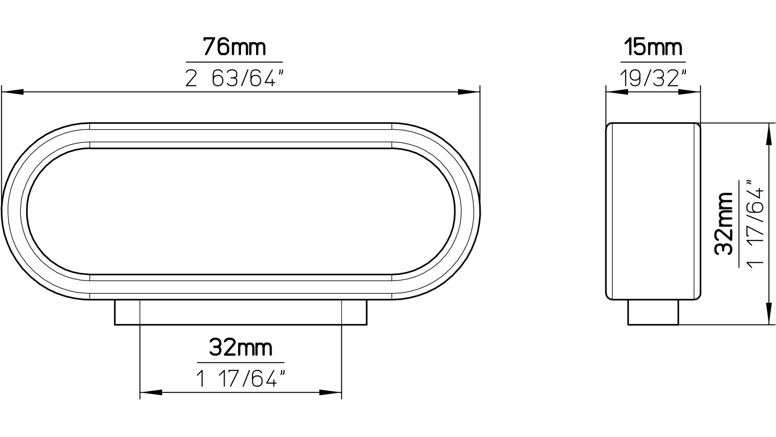 Griff Luckenwalde Druckguss alufarbig pulverbeschichtet - 76 mm lang  vor weißem Hintergrund