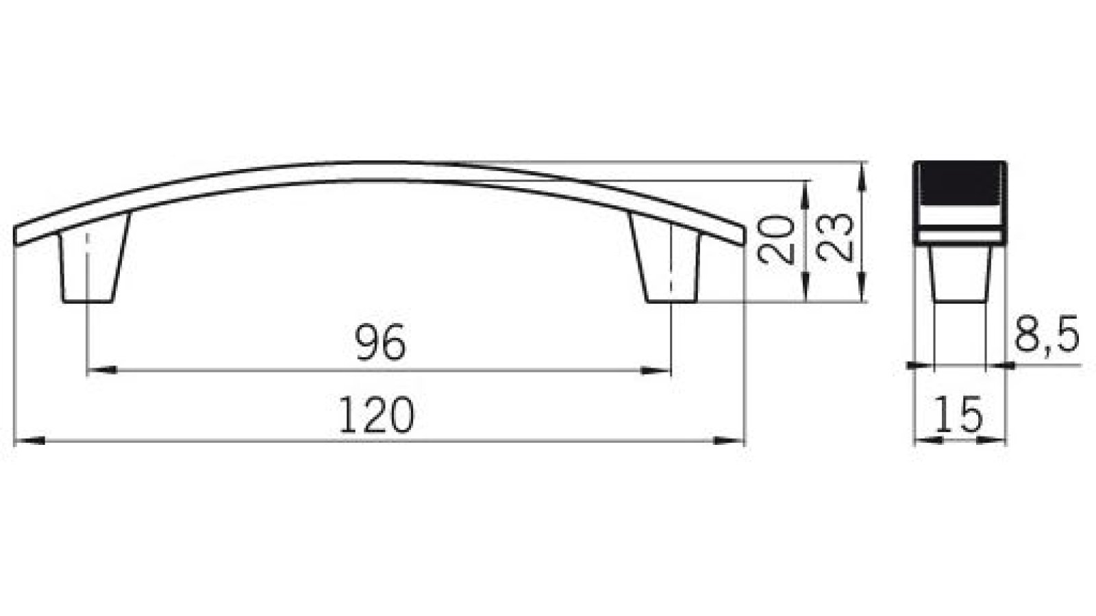 Griff Ludwigsfelde Druckguss matt vernickelt - 120 mm lang  vor weißem Hintergrund