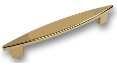Griff Maintal Zinkdruckguß - glänzend vermessingt, Kunststoff metallisiert - gold glänzend - 200 mm lang vor weißem Hintergrund