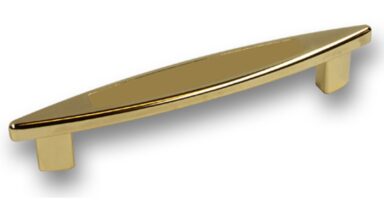 Griff Maintal Druckguss - Kunststoff glänzend vermessingt metallisiert gold glänzend - 160 mm lang vor weißem Hintergrund