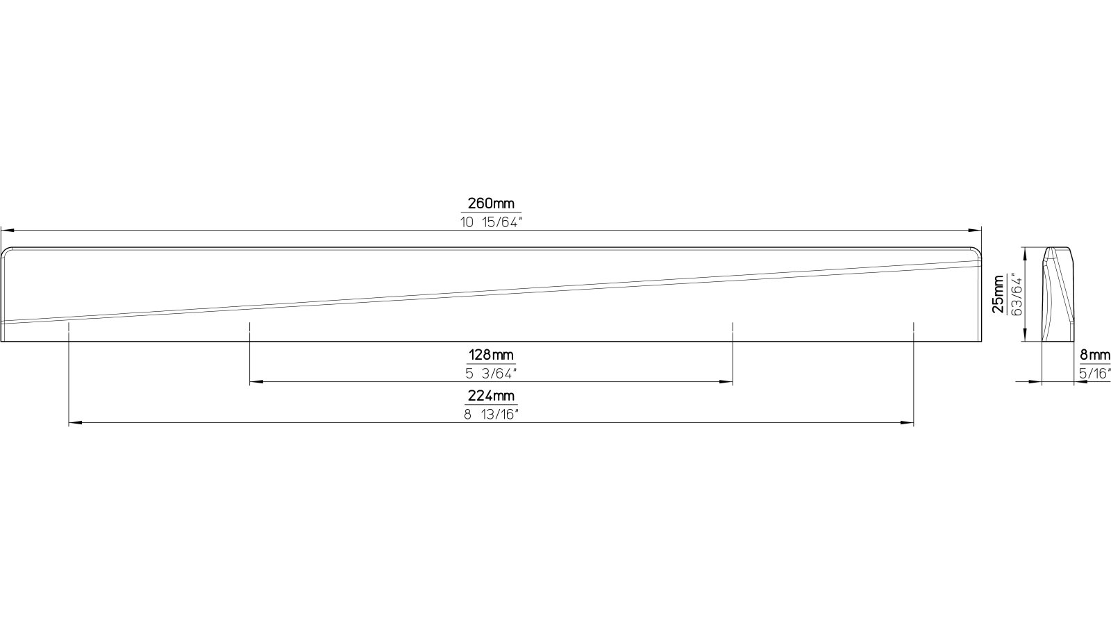 Griff Marbach Druckguss chrom glänzend - 260 mm lang  vor weißem Hintergrund