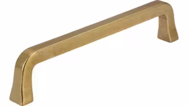 Griff Marktheidenfeld Druckguss messingfarbig getrommelt matt - 139 mm lang  vor weißem Hintergrund
