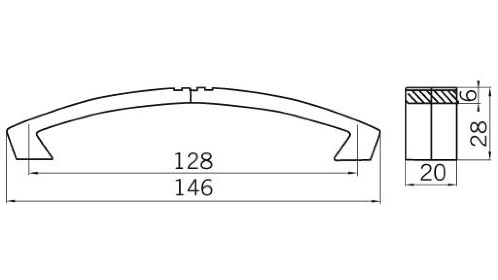 Griff Marsberg Aluminium silber natur matt - 146 mm lang  vor weißem Hintergrund