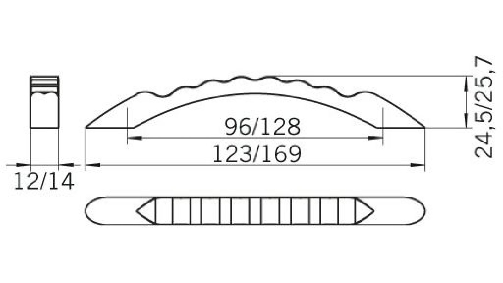 Griff Mechernich Druckguss chrom glänzend - 170 mm lang  vor weißem Hintergrund