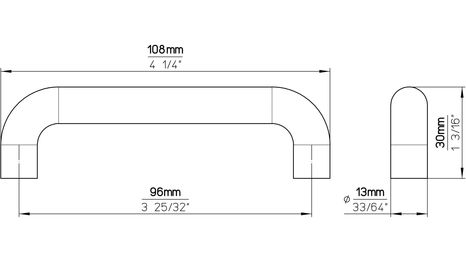Griff Mettingen Holz esche roh - 108 mm lang  vor weißem Hintergrund
