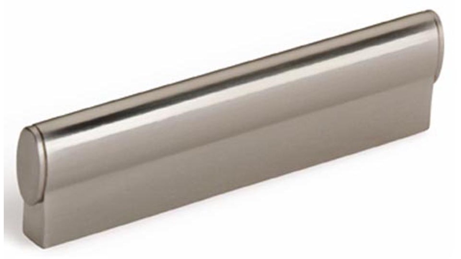 Griff Metzingen Druckguss matt vernickelt - 114 mm lang  vor weißem Hintergrund