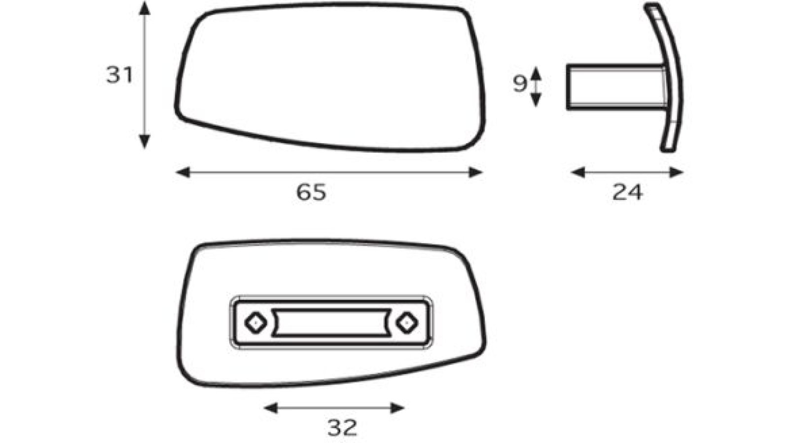 Moebelgriff-Miesbach-weiss-Kunststoff-laenge-65-728912-technische-zeichnung Griff Miesbach Kunststoff weiß - 65 mm lang vor weißem Hintergrund