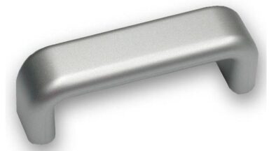 Griff Mönchengladbach Kunststoff metallisiert - weißaluminium - 76 mm lang vor weißem Hintergrund
