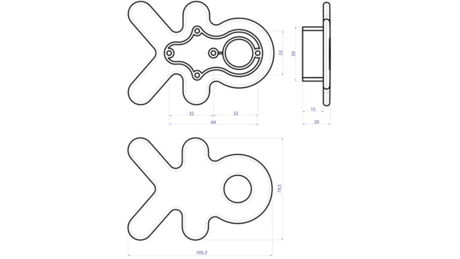 Griff Mörlenbach Kunststoff metallisiert - chrom - 105 mm lang  vor weißem Hintergrund