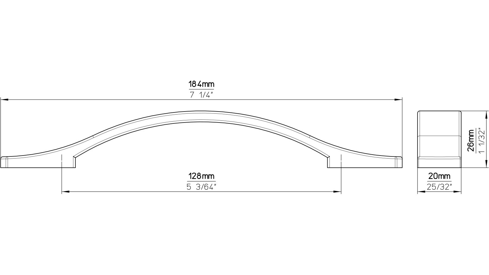 Griff Murnau Kunststoff metallisiert weißaluminium - 184 mm lang  vor weißem Hintergrund