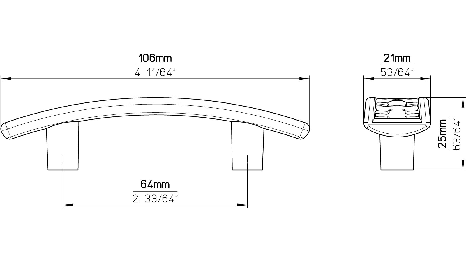 Griff Neckarsulm Druckguss altsilberfarbig - 106 mm lang  vor weißem Hintergrund