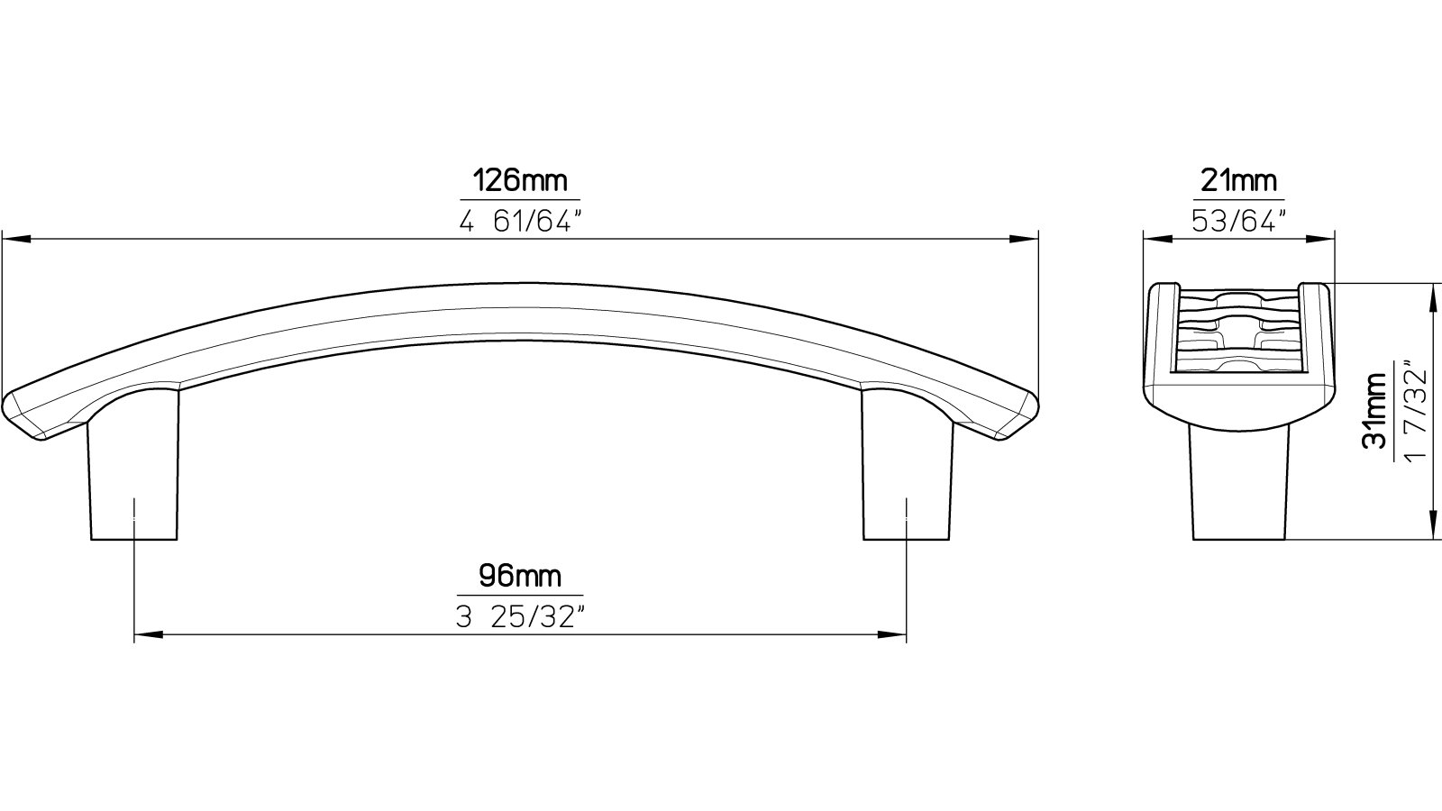 Griff Neckarsulm Druckguss altsilberfarbig - 126 mm lang  vor weißem Hintergrund