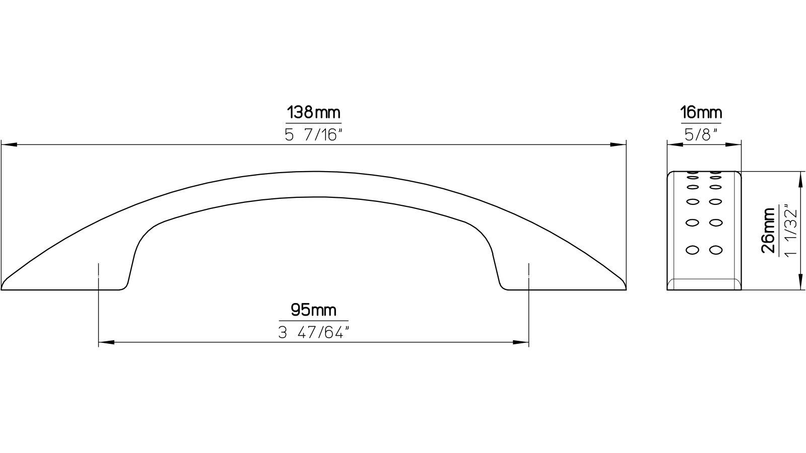 Griff Niedernhausen Druckguss vernickelt feingeschliffen - 138 mm lang  vor weißem Hintergrund