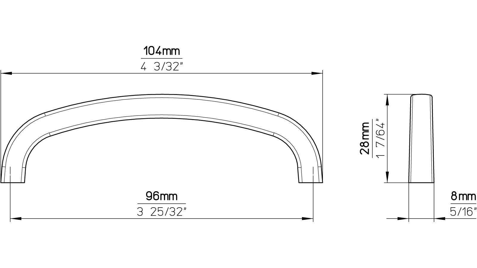 Griff Nürtingen Druckguss chrom glänzend - 103 mm lang  vor weißem Hintergrund