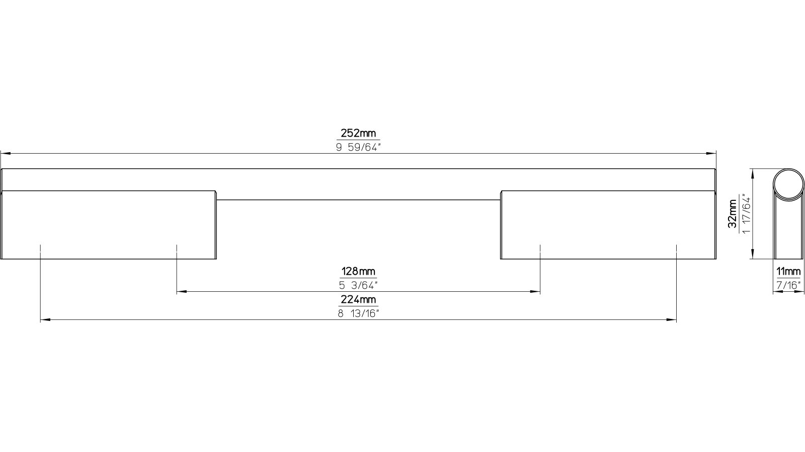 Griff Oberndorf Aluminium chrom glänzend - 252 mm lang  vor weißem Hintergrund