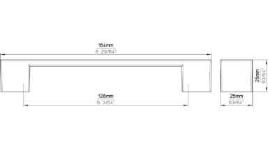 Griff Oberstdorf Kunststoff metallisiert chrom - 164 mm lang  vor weißem Hintergrund