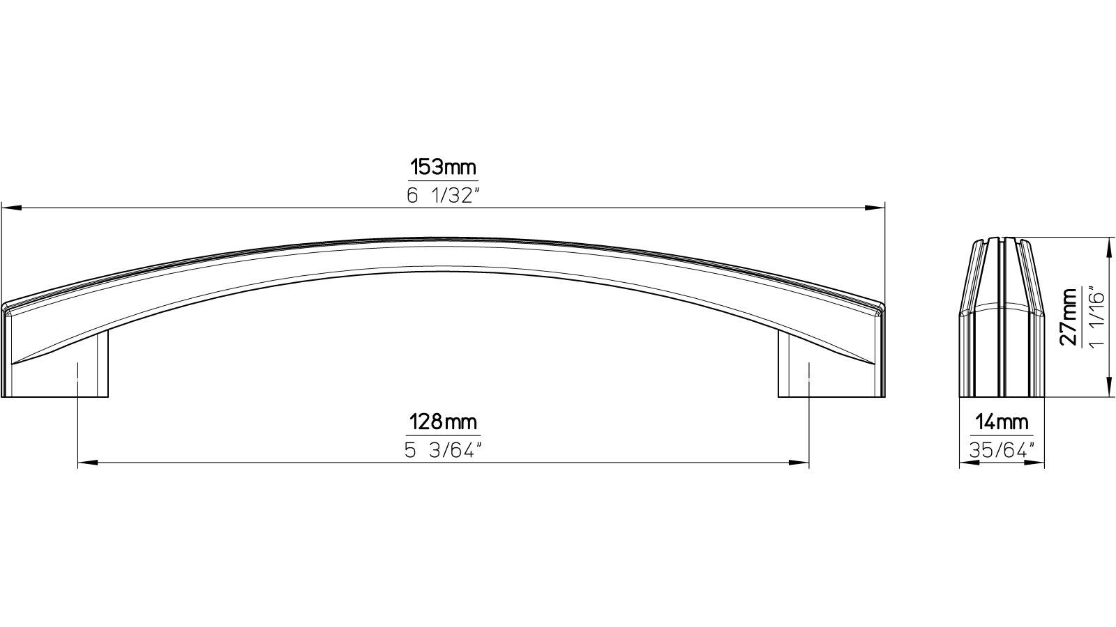 Moebelgriff-Osterode-nickel-Zinkdruckguss-laenge-153-567452-technische-zeichnung Griff Osterode Druckguss vernickelt feingeschliffen - 153 mm lang vor weißem Hintergrund