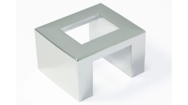 Griff Ottendorf Kunststoff metallisiert - chrom glänzend - 41 mm lang vor weißem Hintergrund