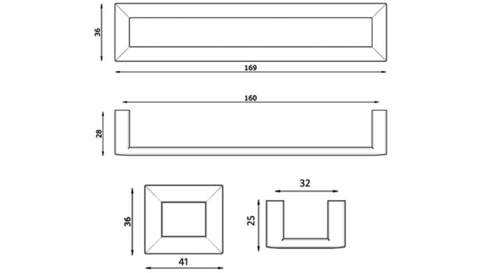 Griff Ottendorf Kunststoff metallisiert - chrom glänzend - 41 mm lang  vor weißem Hintergrund