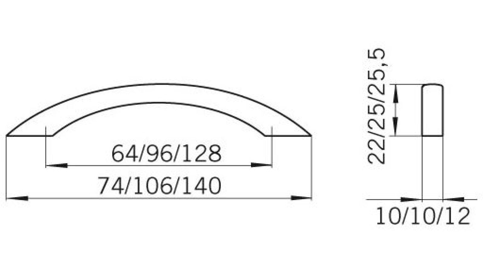 Griff Peine Druckguss matt vernickelt - 106 mm lang  vor weißem Hintergrund