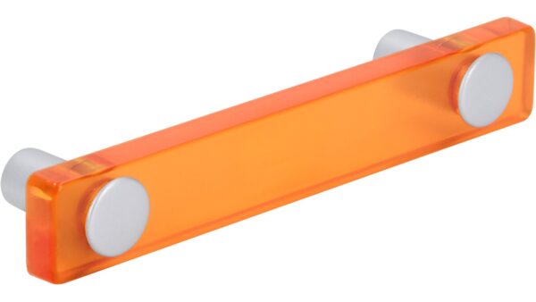 Griff Penig Kunststoff glaseffekt orange metallisiert weißaluminium - 126 mm lang  vor weißem Hintergrund