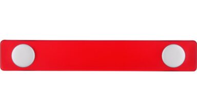 Griff Penig Kunststoff glaseffekt rot metallisiert weißaluminium - 126 mm lang  vor weißem Hintergrund