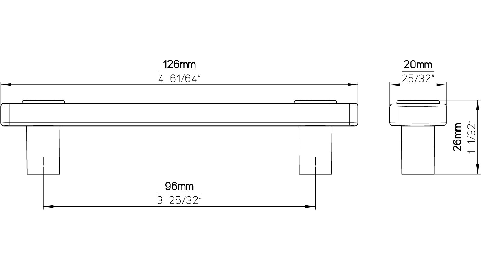 Moebelgriff-Penig-weiss-alufarbig-rot-transparent-Aluminium-Glas-Kunststoff-laenge-126-679338-technische-zeichnung Griff Penig Kunststoff glaseffekt rot metallisiert weißaluminium - 126 mm lang vor weißem Hintergrund