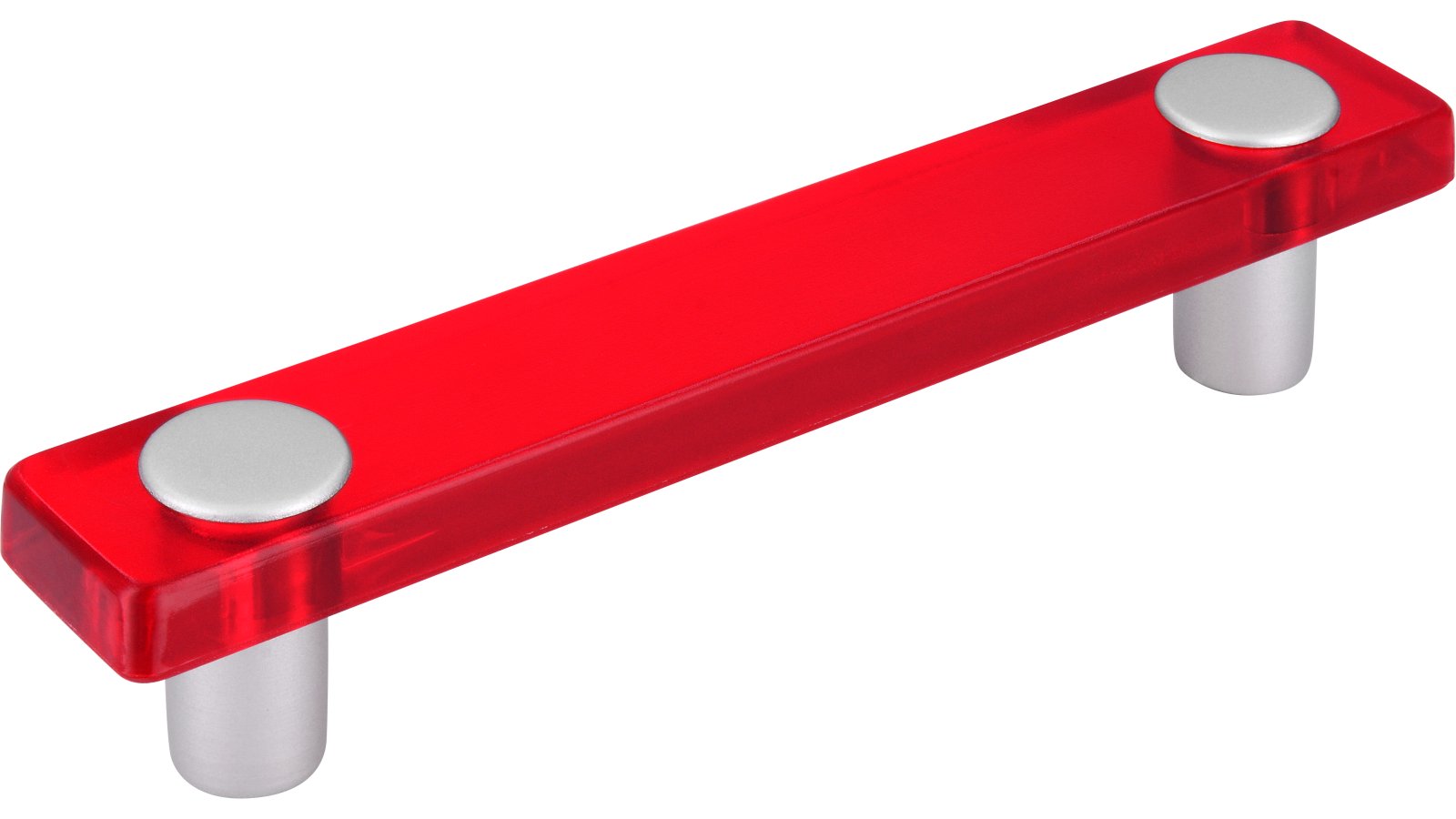 Moebelgriff-Penig-weiss-alufarbig-rot-transparent-Aluminium-Glas-Kunststoff-laenge-126-679338 Griff Penig Kunststoff glaseffekt rot metallisiert weißaluminium - 126 mm lang vor weißem Hintergrund