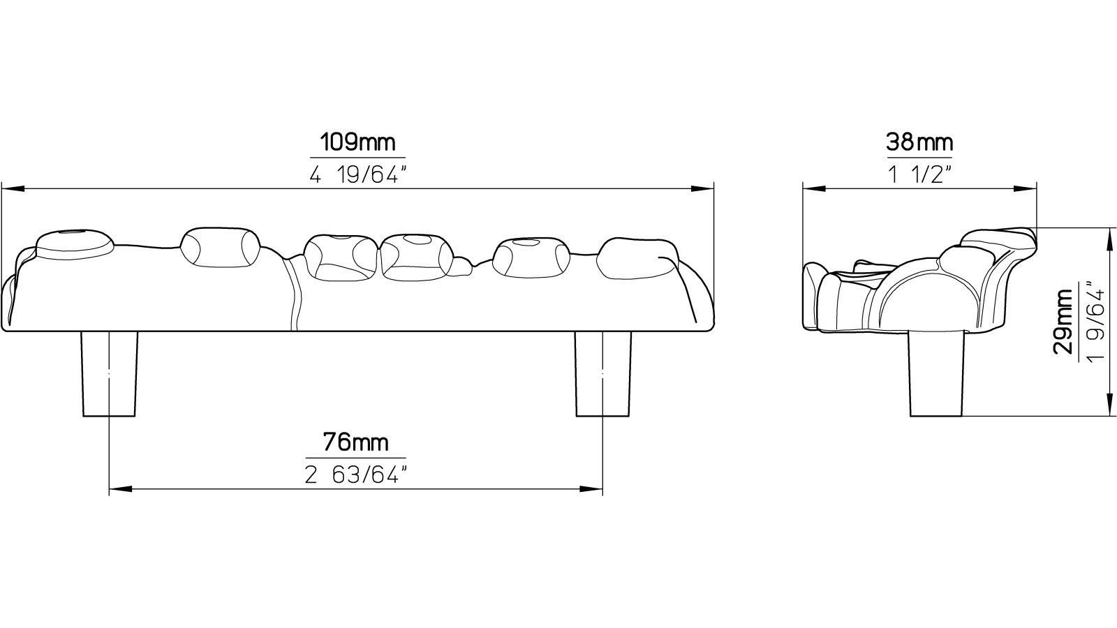 Griff Pfinstal Druckguss altzinnfarbig gebürstet - 109 mm lang  vor weißem Hintergrund