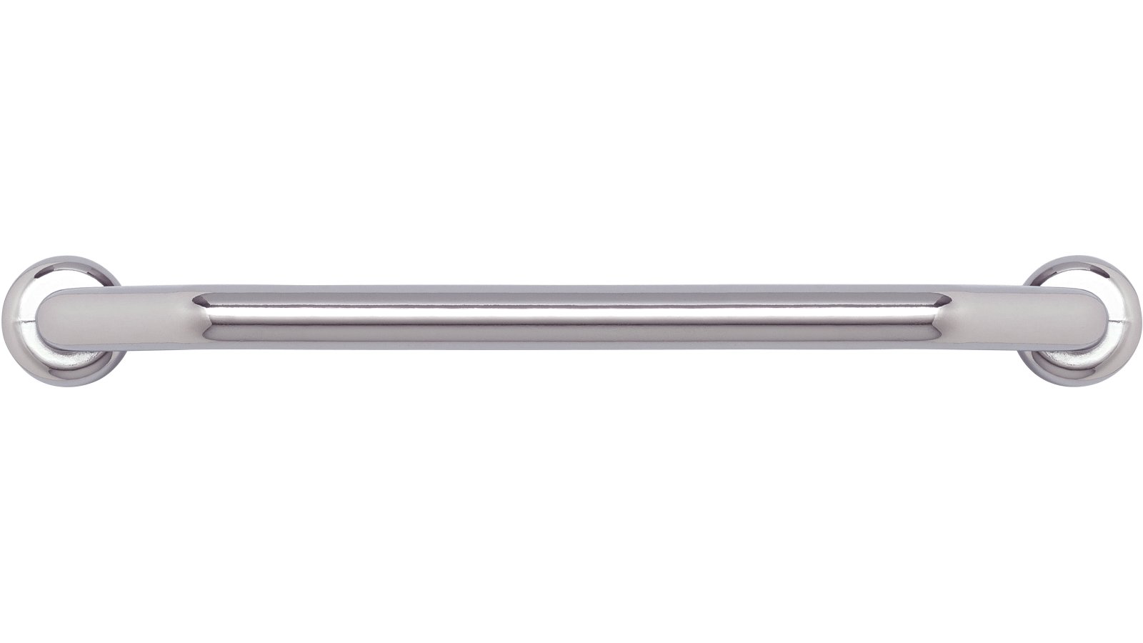 Griff Pirna Druckguss chrom glänzend - 108 mm lang  vor weißem Hintergrund