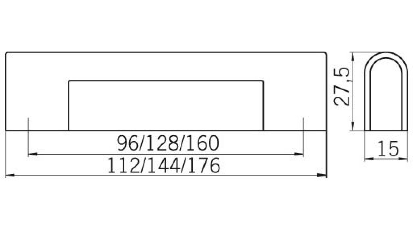 Griff Prenzlau Druckguss alufarbig pulverbeschichtet - 112 mm lang  vor weißem Hintergrund
