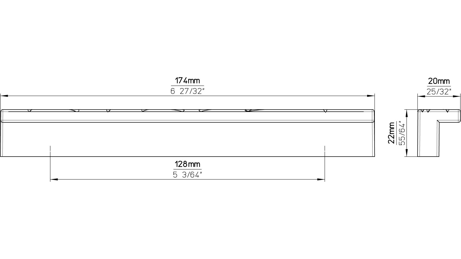 Griff Rahden Druckguss chrom glänzend - 174 mm lang  vor weißem Hintergrund
