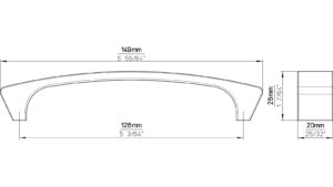 Moebelgriff-Rees-chrom-Zinkdruckguss-laenge-148-644604-technische-zeichnung Griff Rees Druckguss chrom matt - 148 mm lang vor weißem Hintergrund