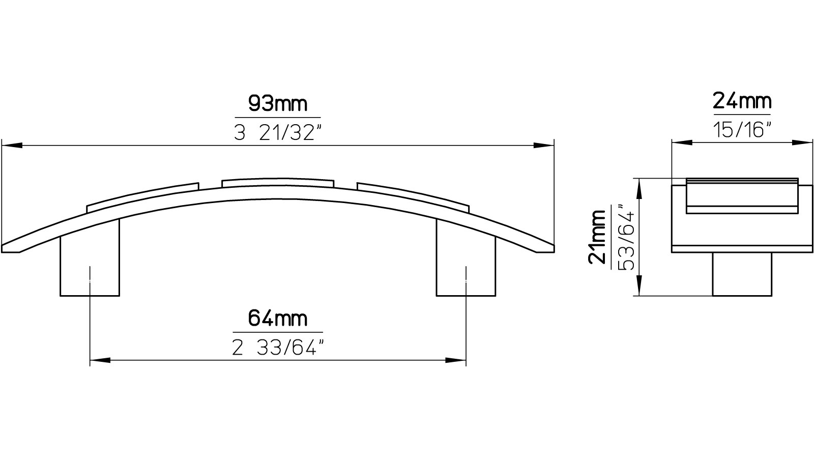 Griff Remagen Druckguss chrom glänzend - 93 mm lang  vor weißem Hintergrund