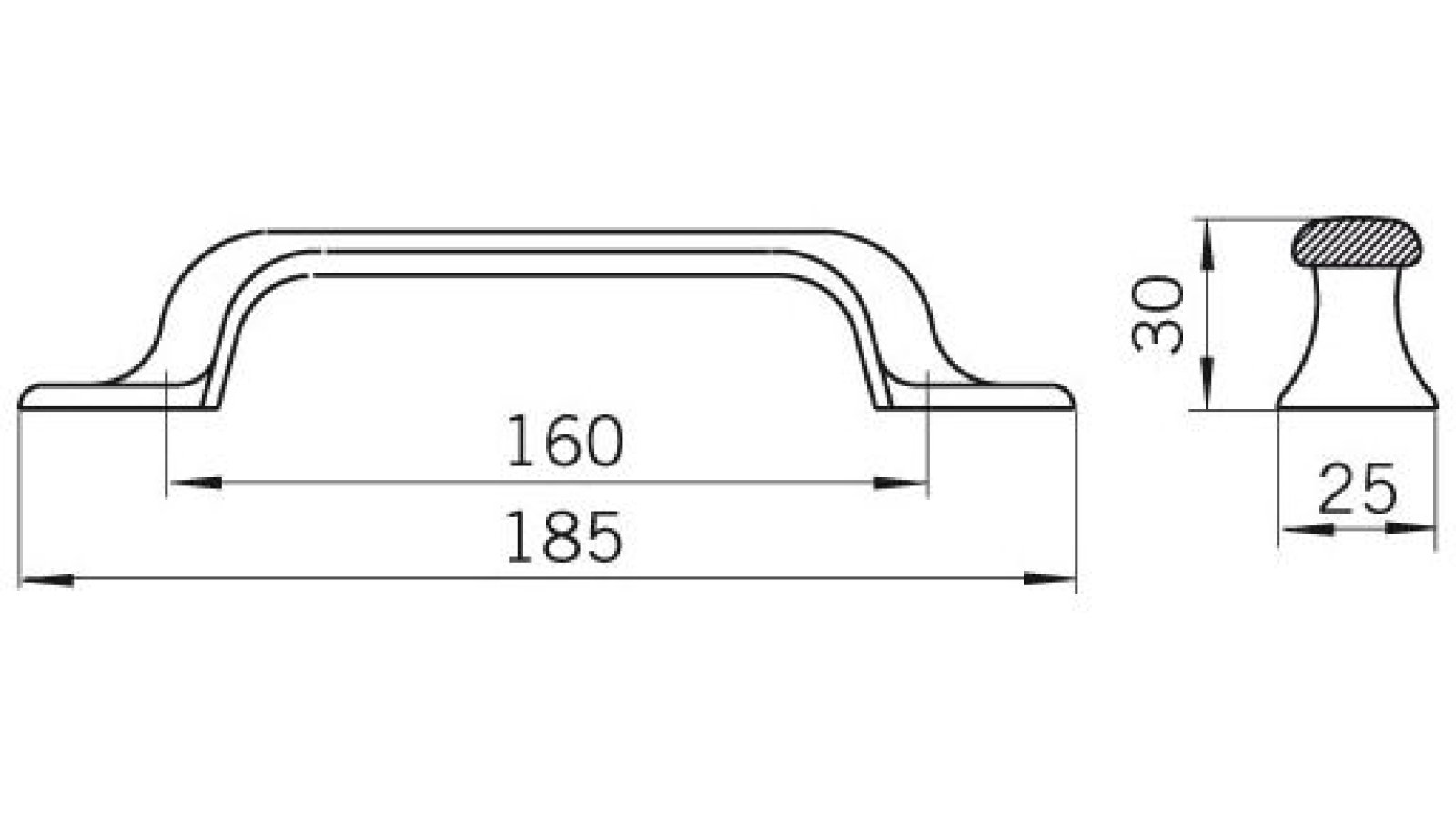 Griff Rodgau Druckguss reinweiß pulverbeschichtet - 185 mm lang  vor weißem Hintergrund