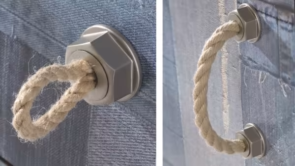 Griff Rope Kunststoff metallisiert - warmgrau, Schnur - beige - 229 mm lang  vor weißem Hintergrund