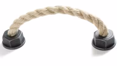 Griff Rope Kunststoff - grau-silber, Schnur - beige - 165 mm lang  vor weißem Hintergrund