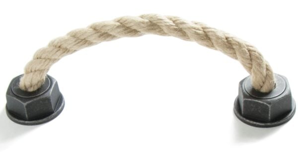 Griff Rope Kunststoff - grau-silber, Schnur - beige - 165 mm lang  vor weißem Hintergrund