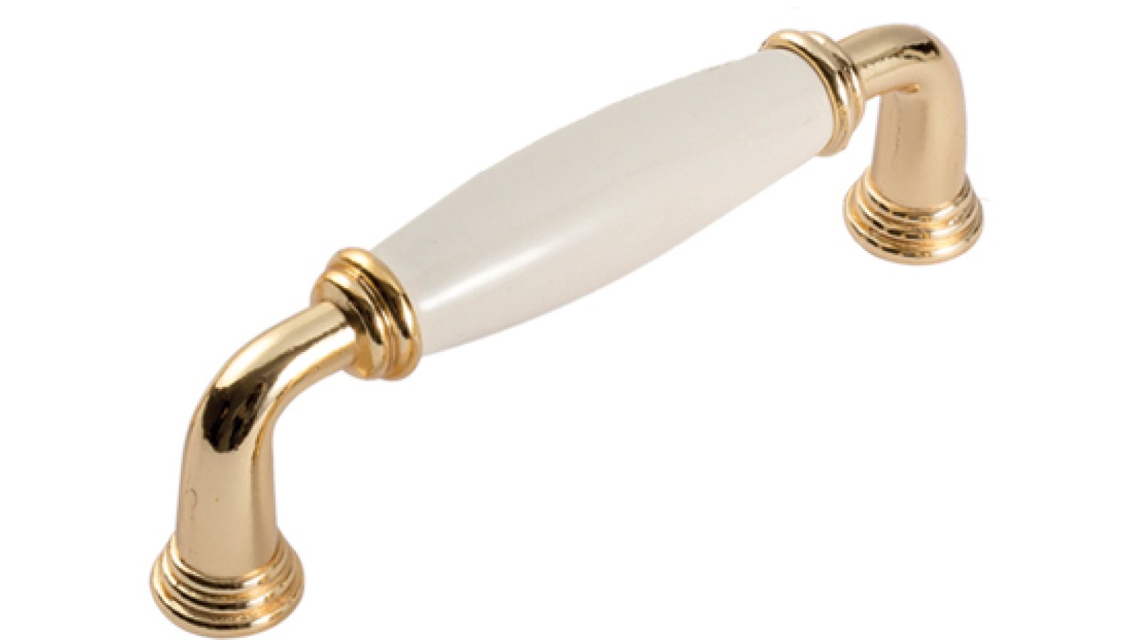 Griff Rosbach Zamak Porzellan gold beige - 113 mm lang  vor weißem Hintergrund