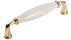 Griff Rosbach Zamak Porzellan gold beige - 145 mm lang  vor weißem Hintergrund